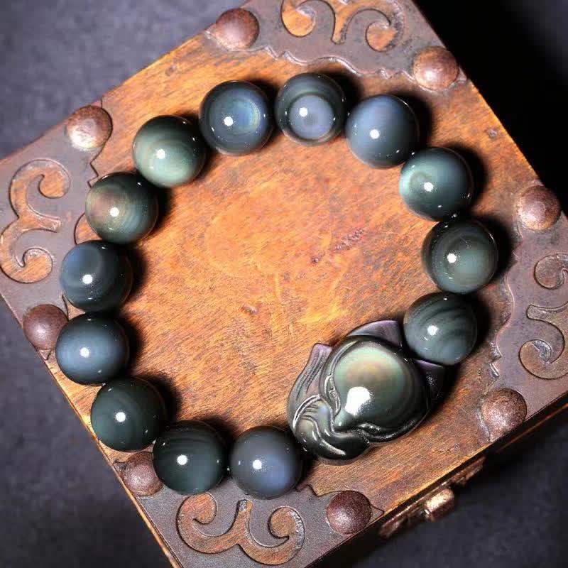 Carmiora Regenbogen-Obsidian-Fuchs-heilendes positives Armband
