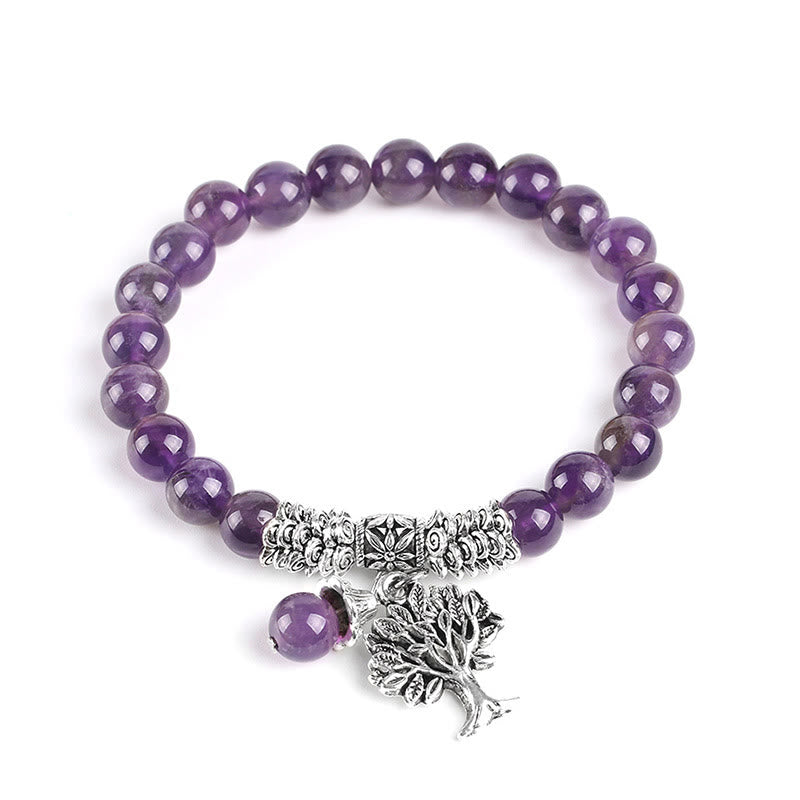 Carmiora Stretch-Armband mit natürlichem Edelstein, Baum des Lebens, Glücksbringer
