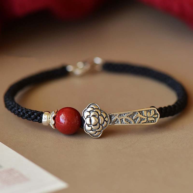 Carmiora 925 Sterling Silber Zinnober-Segen-Schnurarmband