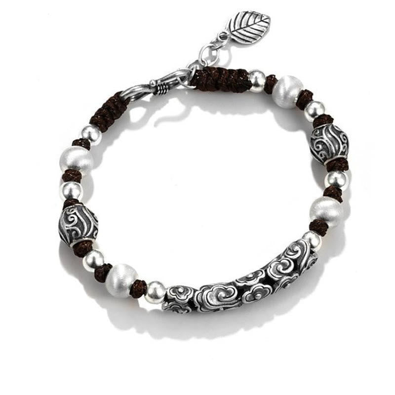 Carmiora Tibet handgefertigtes Kupfer 999 Sterling Silber Glückswolken-Reichtum-Schnur-Armband