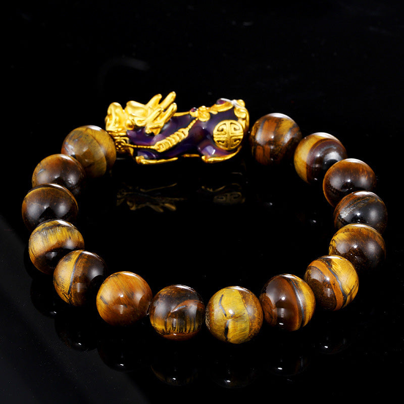 Carmiora tibetisches handgefertigtes Tigerauge-Feng-Shui-Armband