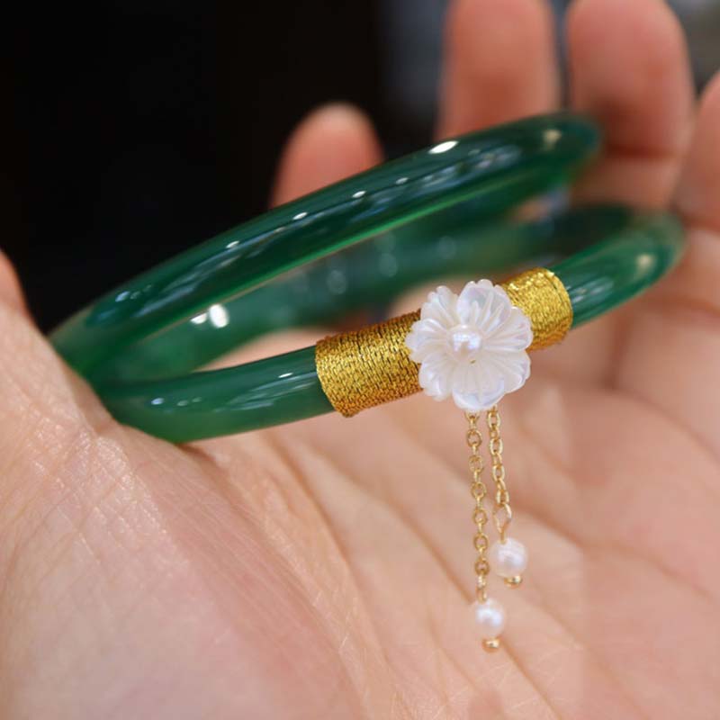 Carmiora Erfolgsarmband aus natürlicher cyan-weißer Jade
