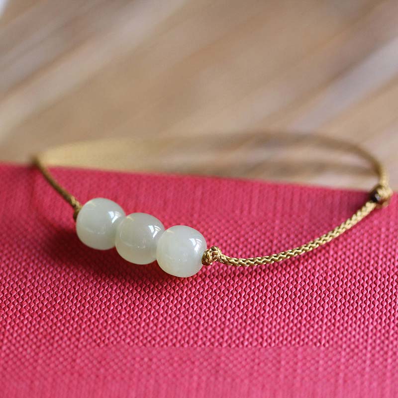 Carmiora Drei Perlen Jade Glück String Weave Armband
