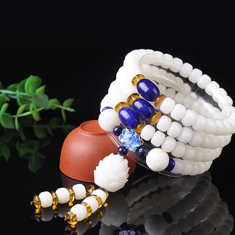Carmiora White Bodhi Seed Mala 108 Perlen Glücksarmband