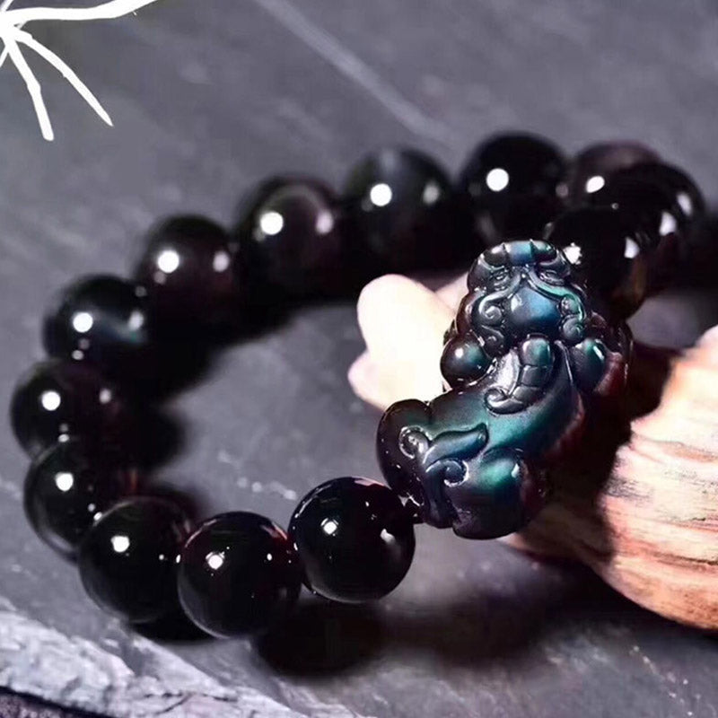 Carmiora FengShui PiXiu Regenbogen-Obsidian-Glücksarmband