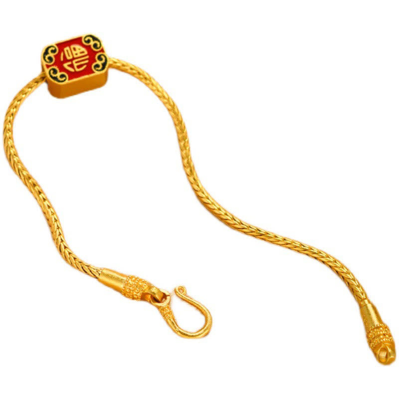 Carmiora Tibetisches 18K Gold Om Mani Padme Hum Lucky Koi Fish Fu Charakter Barren Kupfermünze Friedensarmband