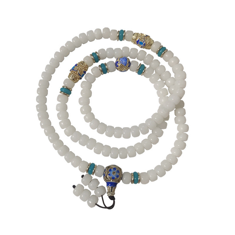 Carmiora natürliches weißes Bodhi-Samen-Mala-Armband mit 108 Perlen