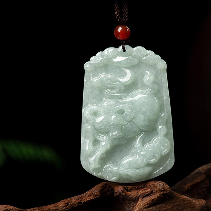 Carmiora natürliche Jade 12 chinesische Sternzeichen Fülle Amulett Anhänger Halskette