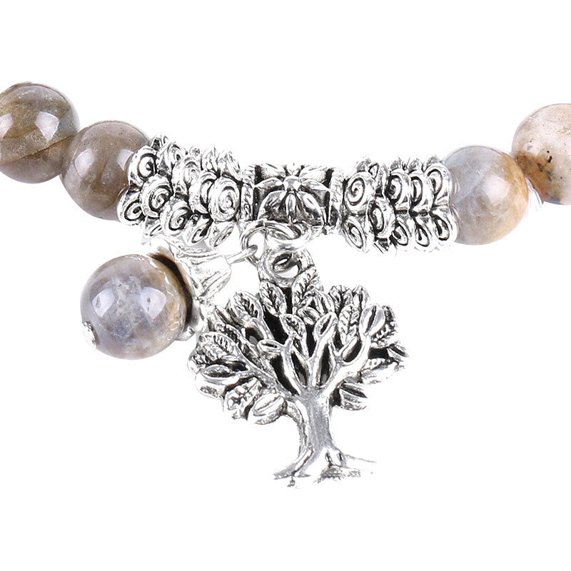 Carmiora Stretch-Armband mit natürlichem Edelstein, Baum des Lebens, Glücksbringer