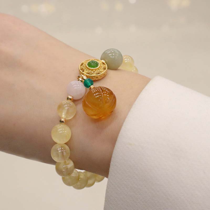 Carmiora natürliches Citrin-Jade-Blessing-Glücks-Kürbis-Charm-Armband