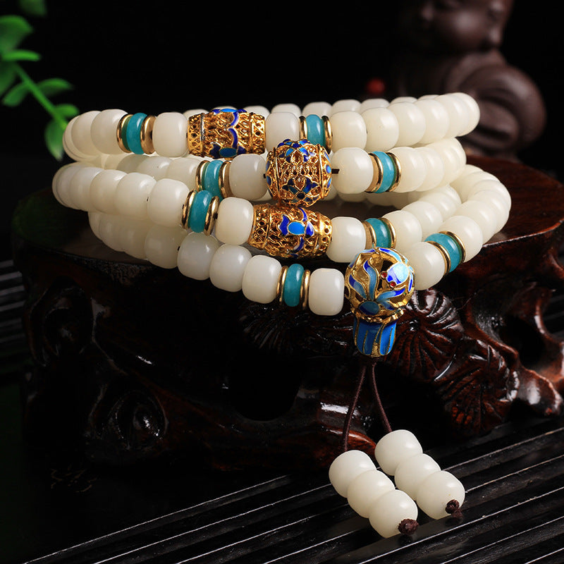 Carmiora natürliches weißes Bodhi-Samen-Mala-Armband mit 108 Perlen