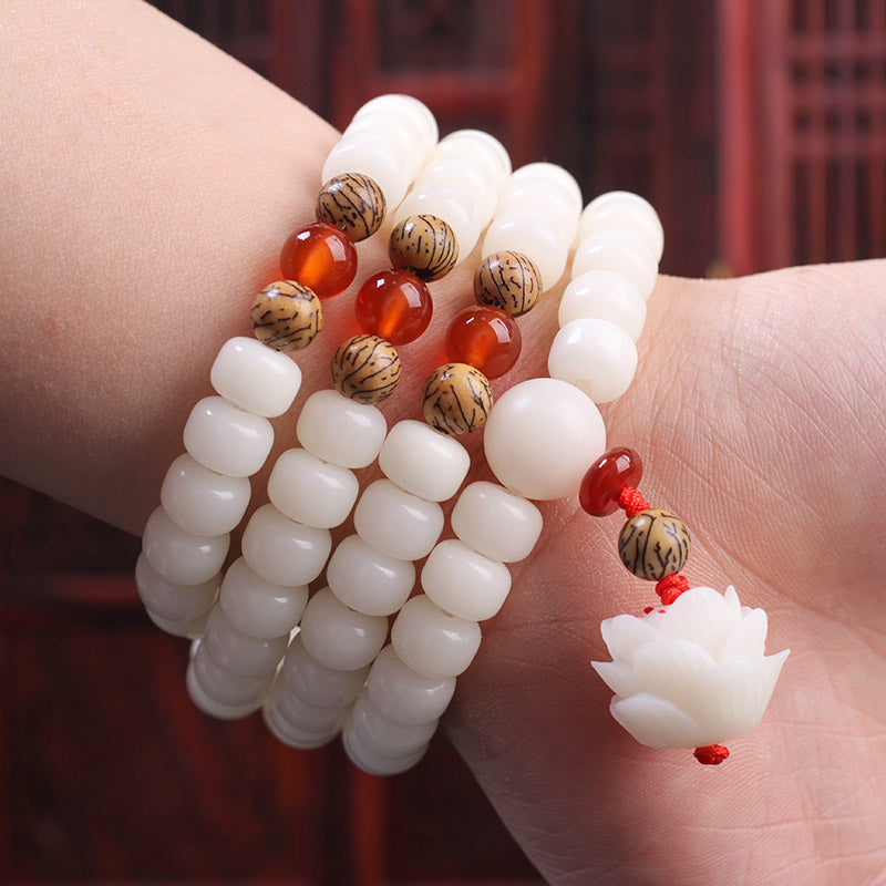 Carmiora White Bodhi Seed Mala 108 Perlen Glücksarmband