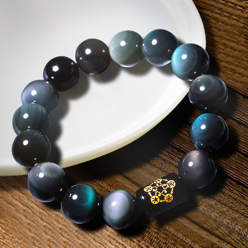 Carmiora natürliches Regenbogen-Obsidian-Armband mit positiver Transformation