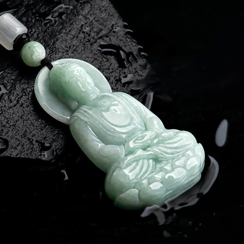 Carmiora Amitabha Buddha Jade Amulett Halskette mit Mitgefühl