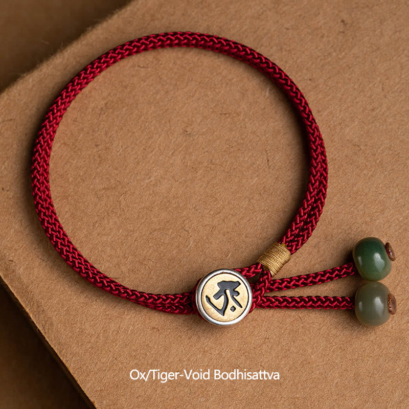 Carmiora 925 Sterling Silber handgefertigtes chinesisches Sternzeichen Natal Buddha Cyan Bodhi Samenschutz geflochtenes rotes Schnurarmband