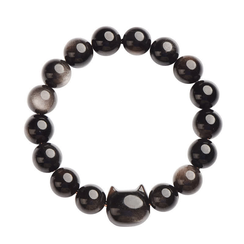 Carmiora Gold glänzender Obsidian Silber glänzender Obsidian Schönes Pfoten-Glückskatzen-Schutzarmband