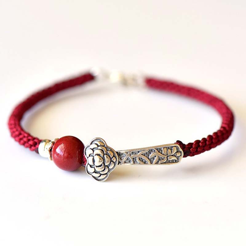 Carmiora 925 Sterling Silber Zinnober-Segen-Schnurarmband