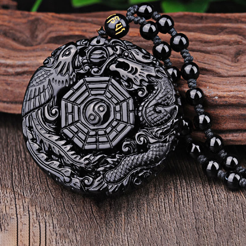 Carmiora Bagua Dragon Phoenix Obsidian Erfüllung Anhänger Halskette