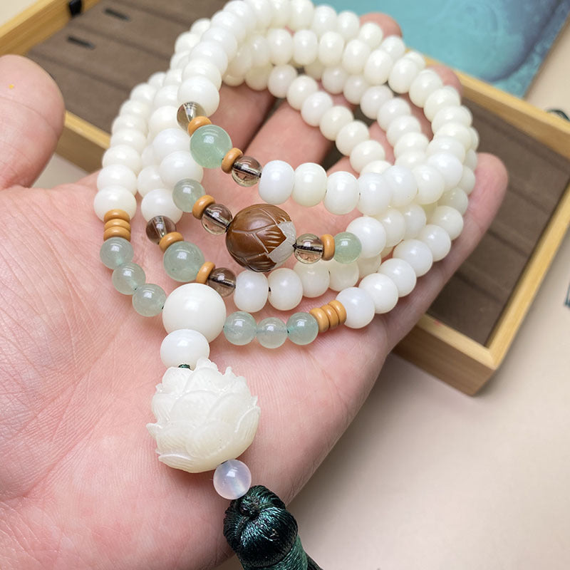 Carmiora White Bodhi Seed Mala 108 Perlen Schutzarmband