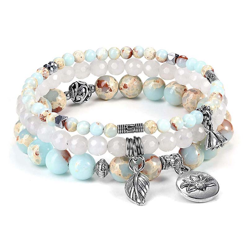 Carmiora 3PCS natürliches Quarzkristall-Perlen-Heilenergie-Lotus-Armband