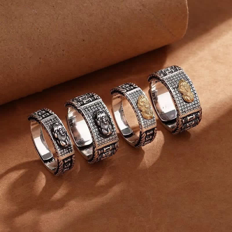 Carmiora Lucky FengShui PiXiu Reichtum Gebetsmühlen Paar Ring