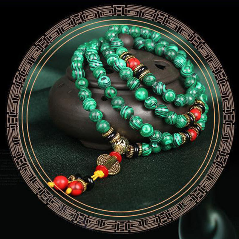 Carmiora tibetische 108 Mala Malachit Perlen Armband Halskette