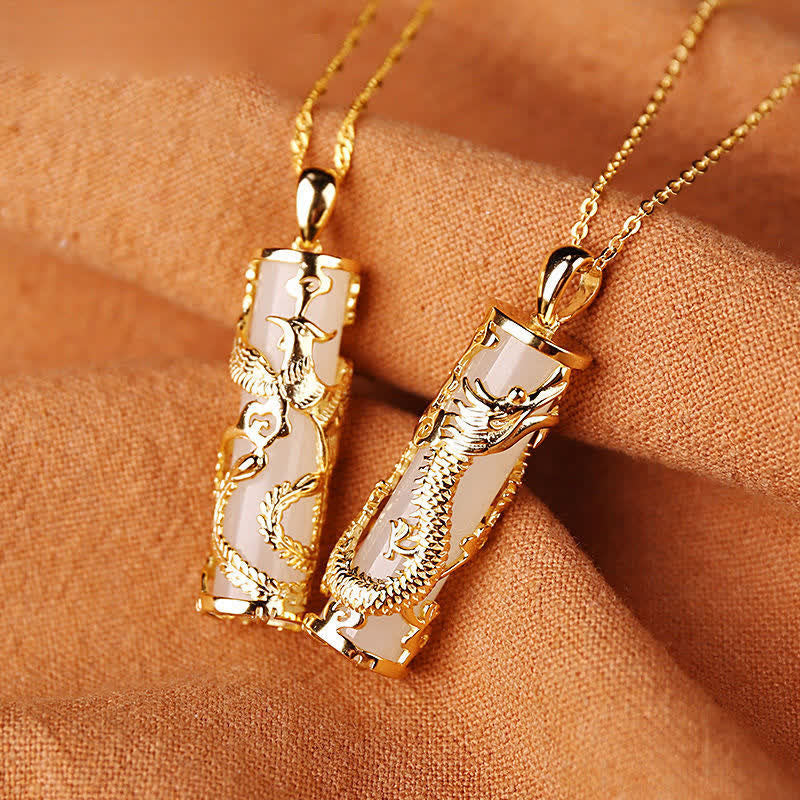 Carmiora Jade Drache Phönix Kupfer Segen Harmonie Halskette Anhänger