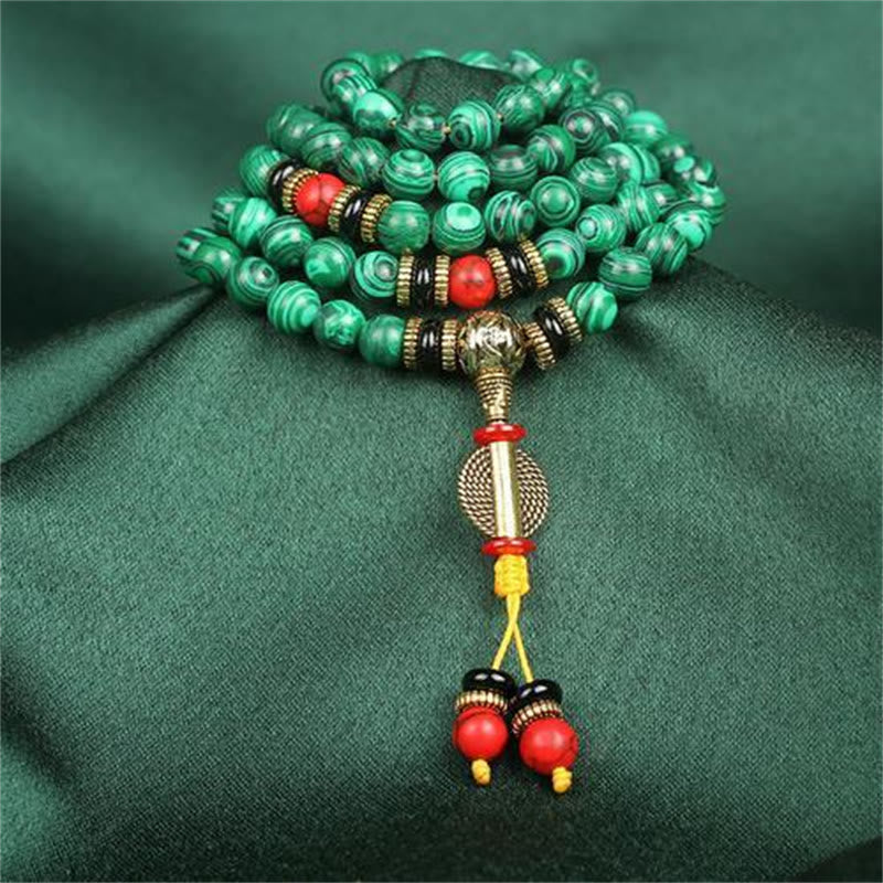 Carmiora tibetische 108 Mala Malachit Perlen Armband Halskette
