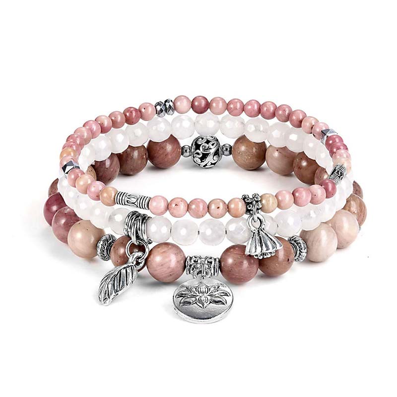 Carmiora 3PCS natürliches Quarzkristall-Perlen-Heilenergie-Lotus-Armband
