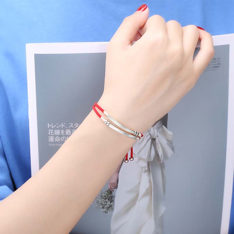 Carmiora-Armband aus 925er-Sterlingsilber mit roter Schnur und geschichtetem Zopf