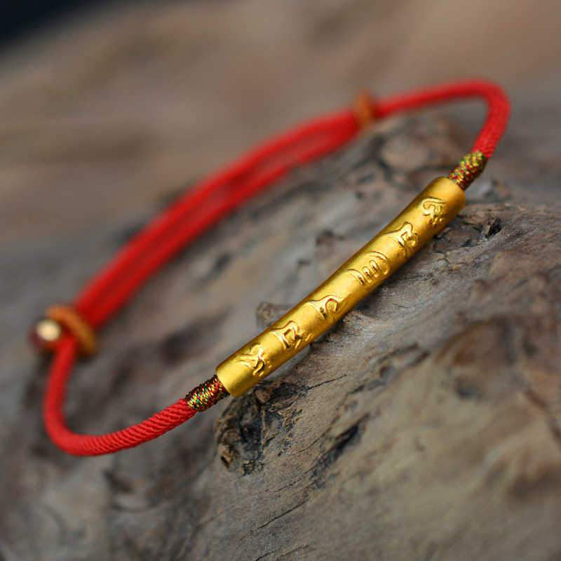 Carmiora tibetisch-buddhistisches handgefertigtes Mani-Mantra-Glücksarmband mit roter Schnur