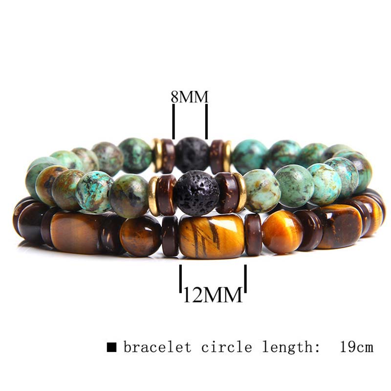 Carmiora 2 Stück Heilkristall-Kaiserstein-Tigerauge-Perlenarmband