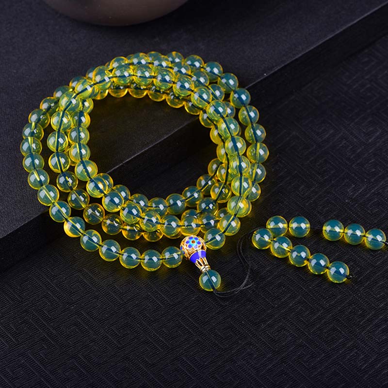 Carmiora 108 Perlen Blauer Bernstein Segensarmband Mala