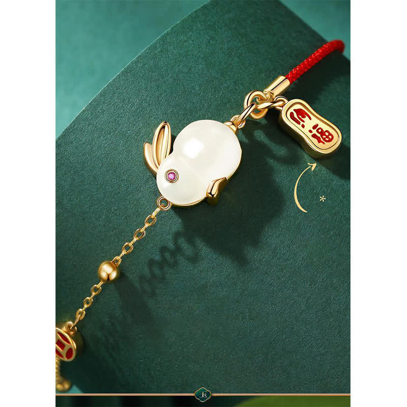 Carmiora-Jahr des Kaninchens, weißes Jade-Happiness-Armband mit roter Schnur