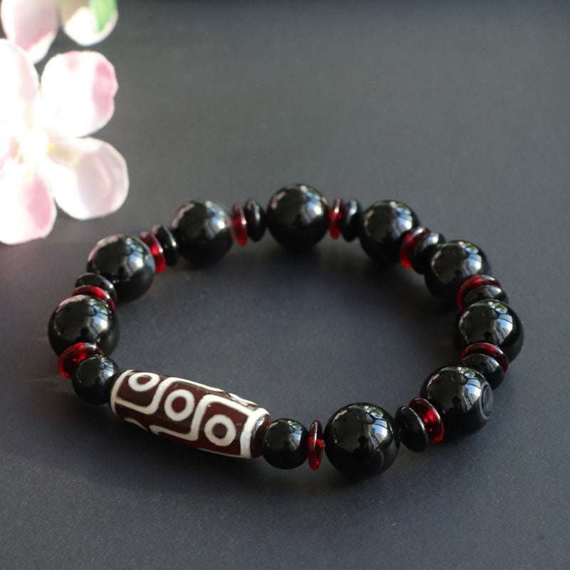 Carmiora Black Onyx Nine-Eye Dzi Bead Wealth Protection Armband