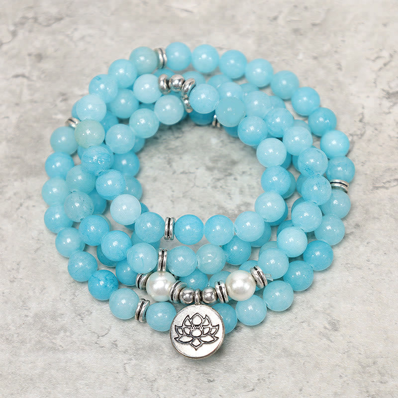 Carmiora natürliches Amazonit-Heilungs-Lotus-Mala-Armband