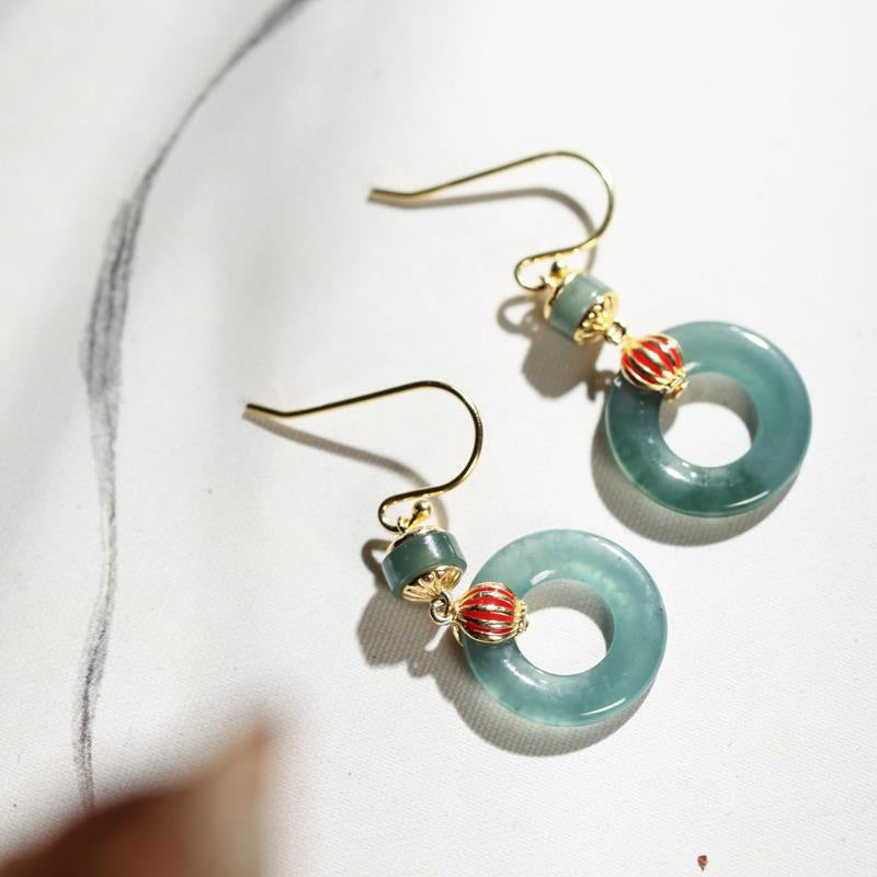 Carmiora Cyan Jade Laterne Kupfer Glück Tropfen Ohrringe