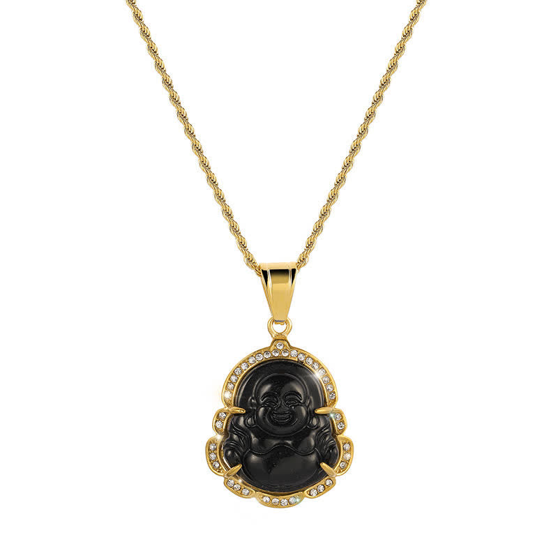 Carmiora 18K Gold gefüllt lachender Buddha Jade Glück Halskette Kettenanhänger