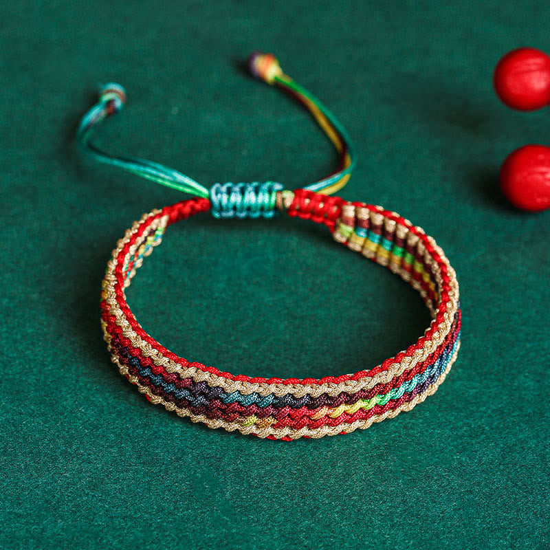 Carmiora Tibet Handgefertigtes, regenbogenfarbenes, geflochtenes Schutzarmband