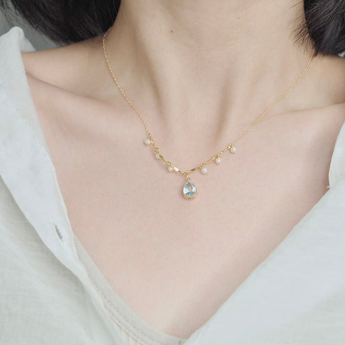 Wassertropfen-Halskette (massives Silber)