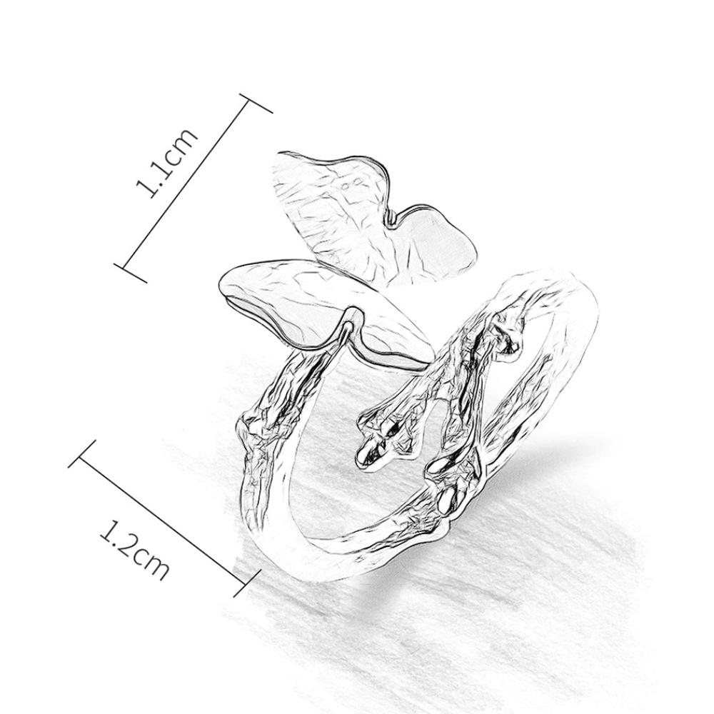 Verstellbarer Sterling-Silberring mit Schmetterling auf Zweig