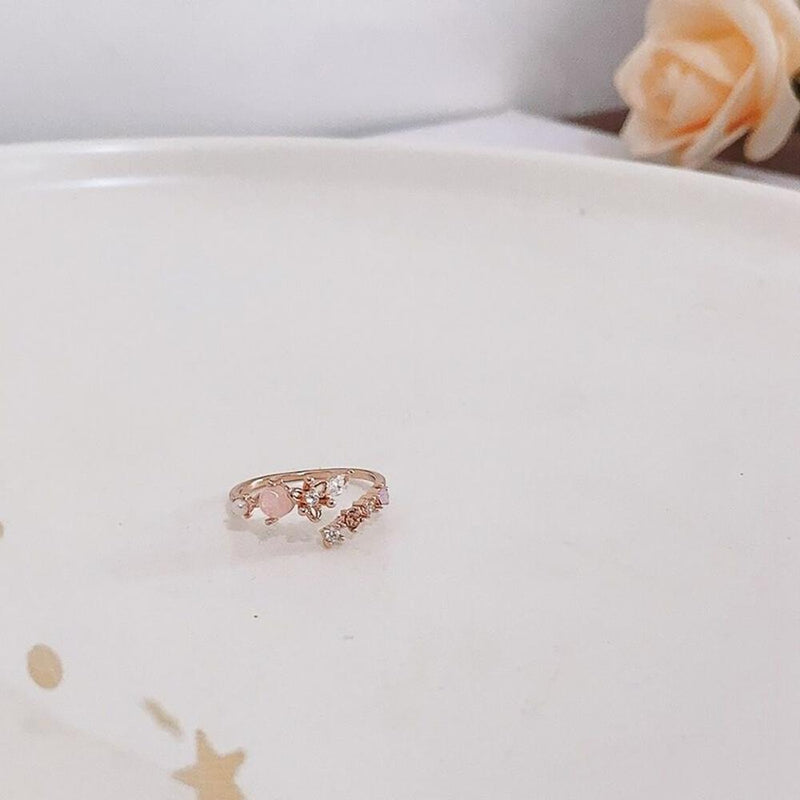 Verstellbare, zierliche Kristallherz- und Blumenring-Kollektion