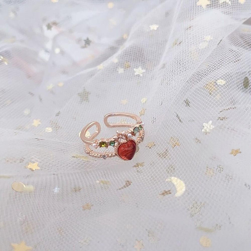 Verstellbare, zierliche Kristallherz- und Blumenring-Kollektion