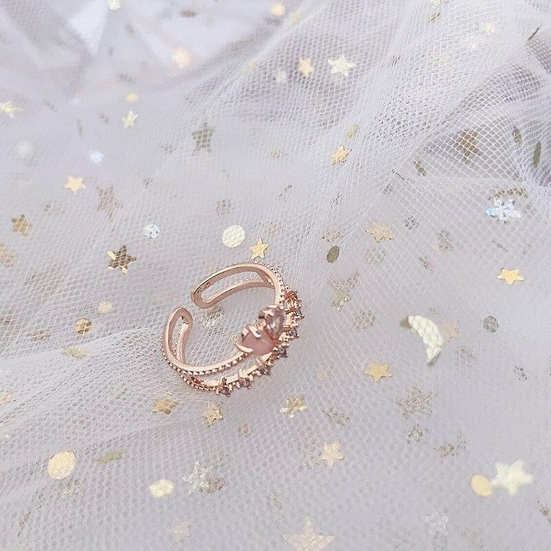 Verstellbare, zierliche Kristallherz- und Blumenring-Kollektion