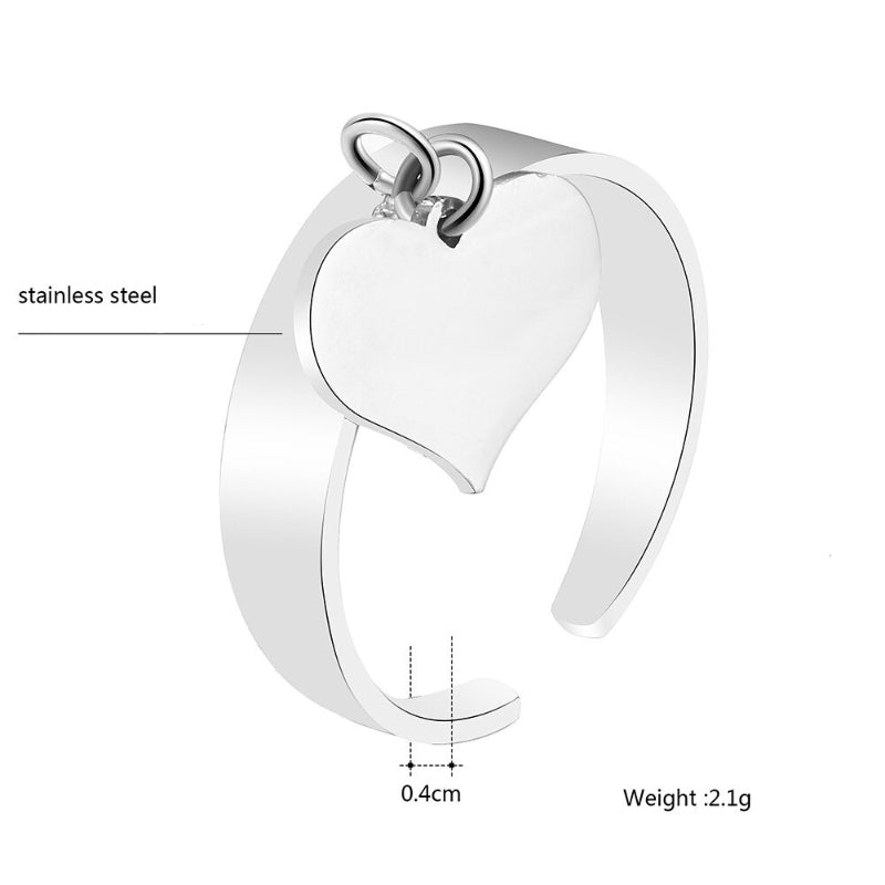Verstellbare, hängende Ringe aus Edelstahl mit Herzanhänger