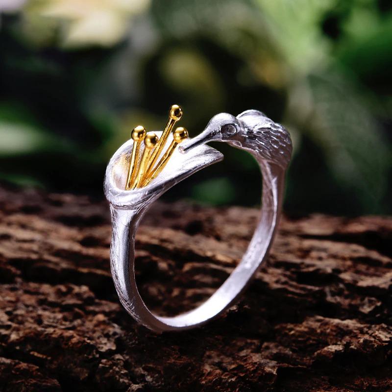 Verstellbarer Kolibri-Ring aus Sterlingsilber