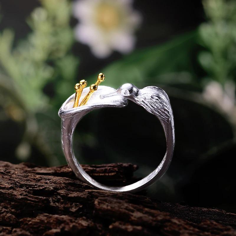 Verstellbarer Kolibri-Ring aus Sterlingsilber