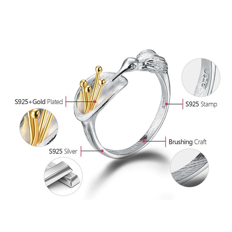 Verstellbarer Kolibri-Ring aus Sterlingsilber