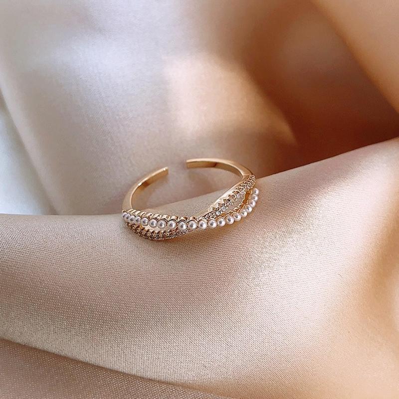Verstellbare Infinity-Ringe mit Strasssteinen und Perlen