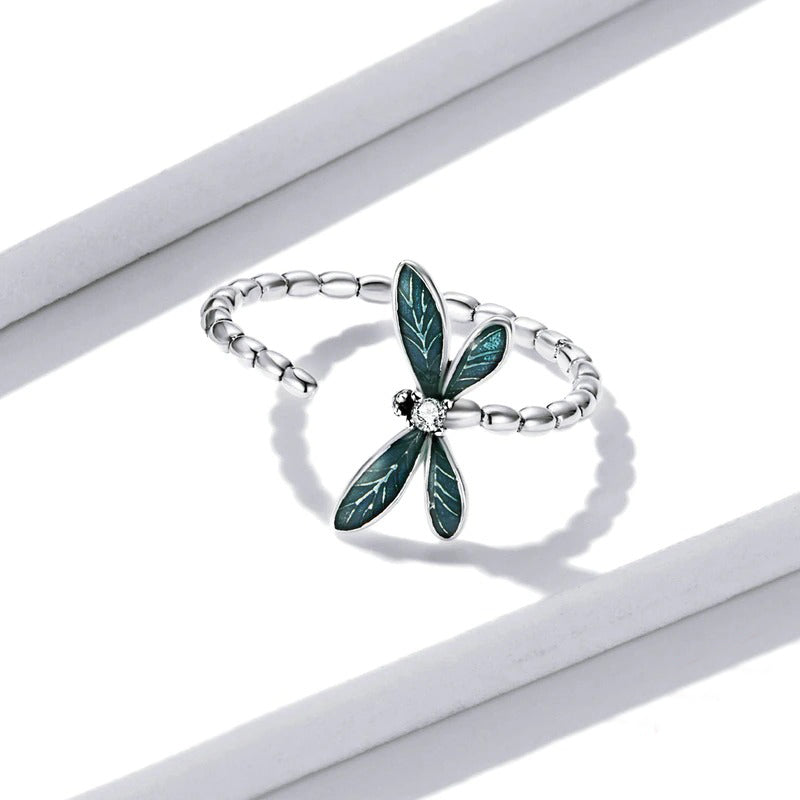 Verstellbarer offener Ring aus Sterlingsilber mit Libellen-Akzent